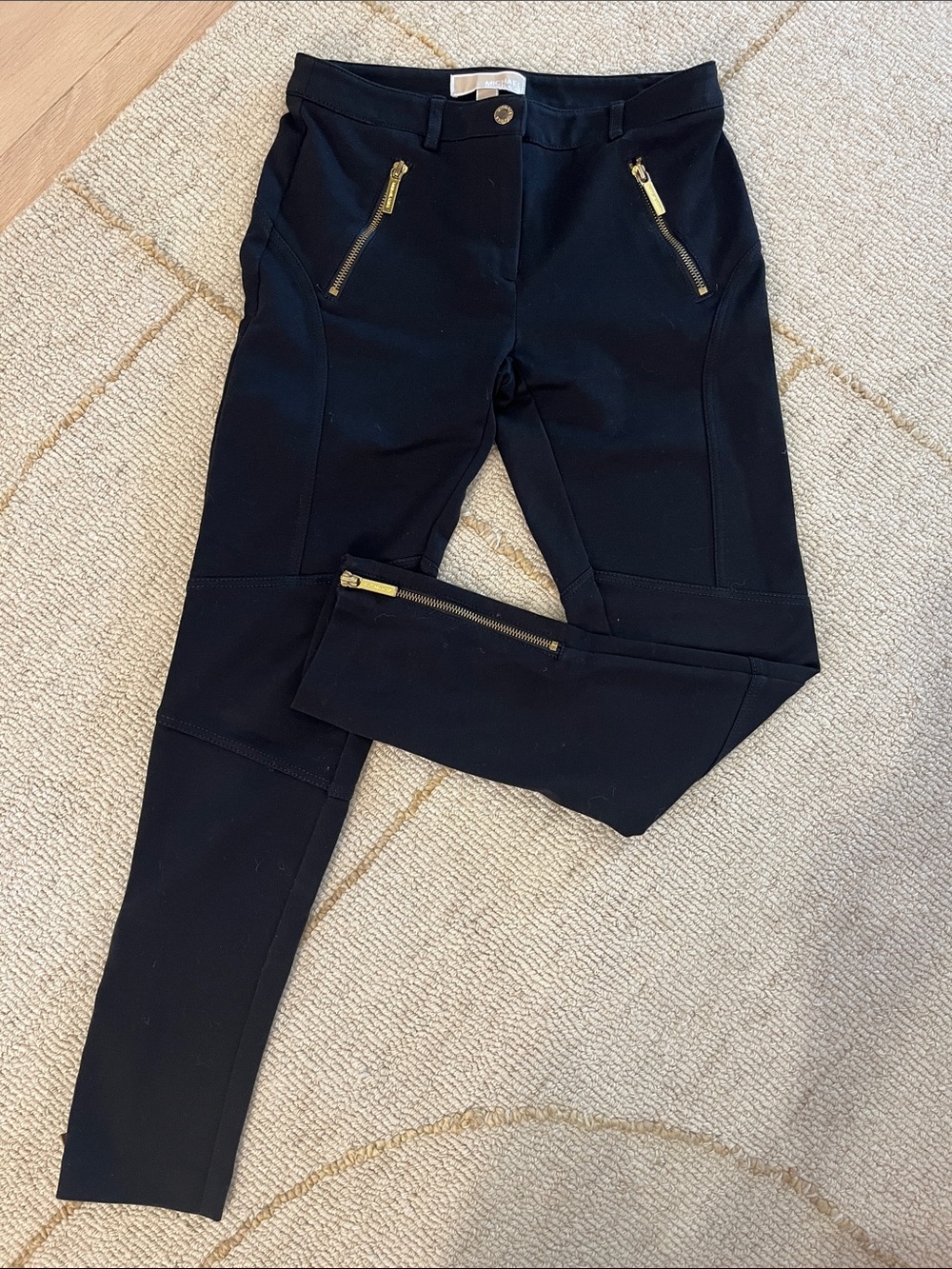 MICHAEL Michael Kors Black Leggings with Gold Zipper Accents
